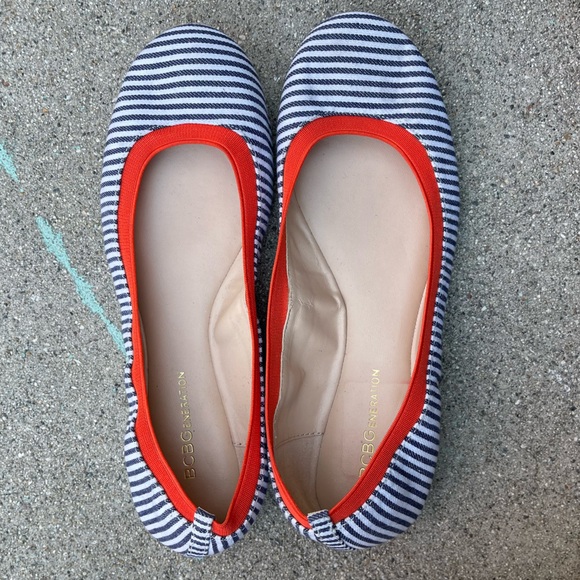 BCCGeneration Navy white striped Ballet Flats Moneli nautical preppy size 7.5 - Picture 2 of 5
